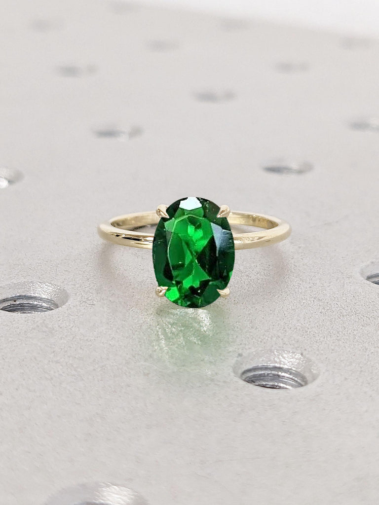 1ct, 2 Carat Emerald Solitaire Engagement Ring | 14k 18k Yellow Gold Thin Engagement Ring | Unique Promise Anniversary Ring Gift for Wife