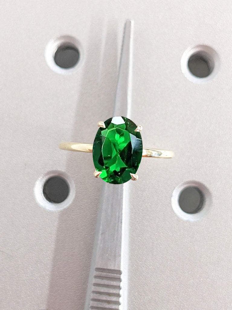 2 Carat Oval Lab Created Emerald Solitaire Ring | Green Emerald Engagement Ring, 14k 18K Gold Rings for Women | May Birthstone Ring