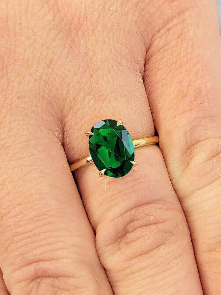 2ct 14K Yellow Gold Lab Emerald 4 Prong Dainty Minimalist Oval Engagement Ring | Minimalist Oval Solitaire Ring | Anniversary Gift
