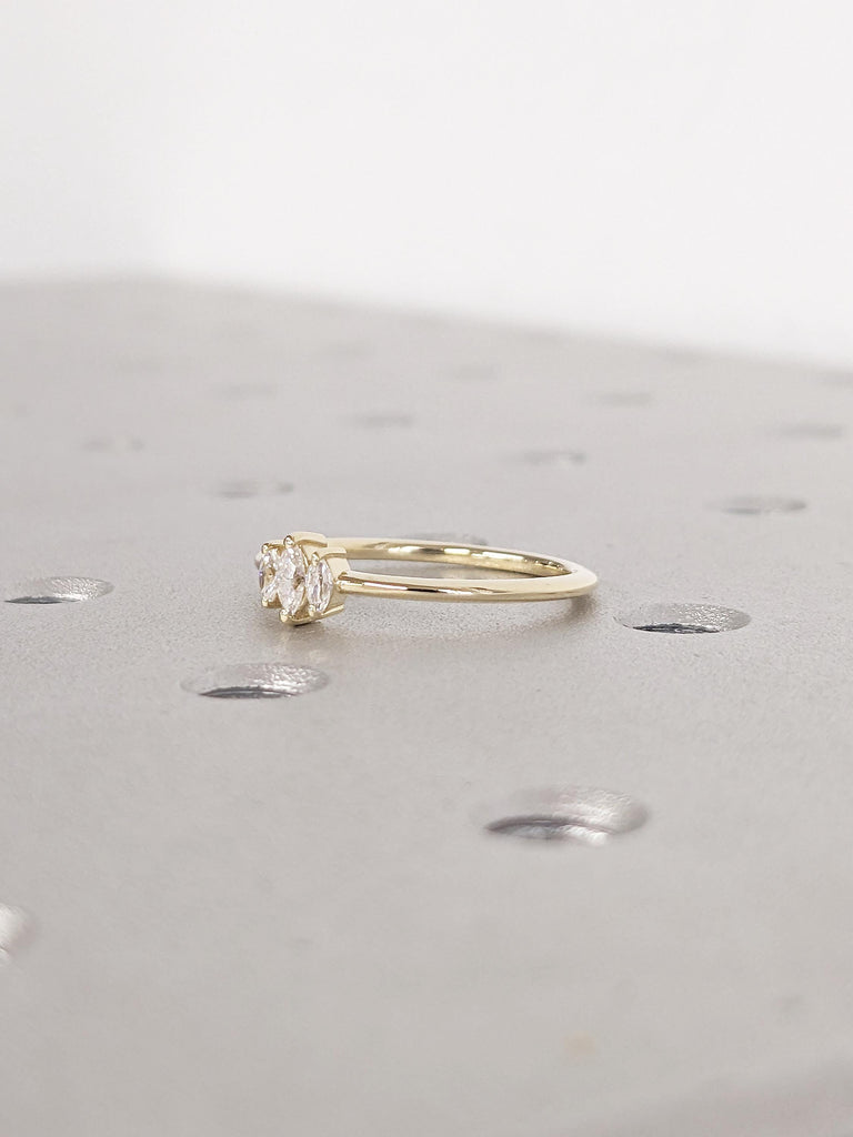 Marquise Cut Three Stone Diamond Ring | Dainty 14k Yellow Gold Wedding Rings for Women | Moissanite Three Stone Ring | Promise Ring for Her