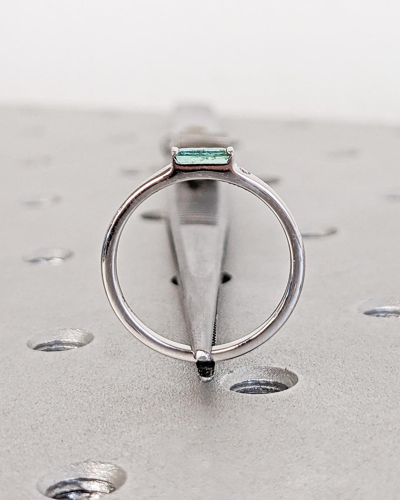 Emerald Ring - Baguette Emerald Ring - 14k White Gold Minimalist Emerald Ring - Stacking Emerald Ring Emerald Jewelry - May Birthstone Ring