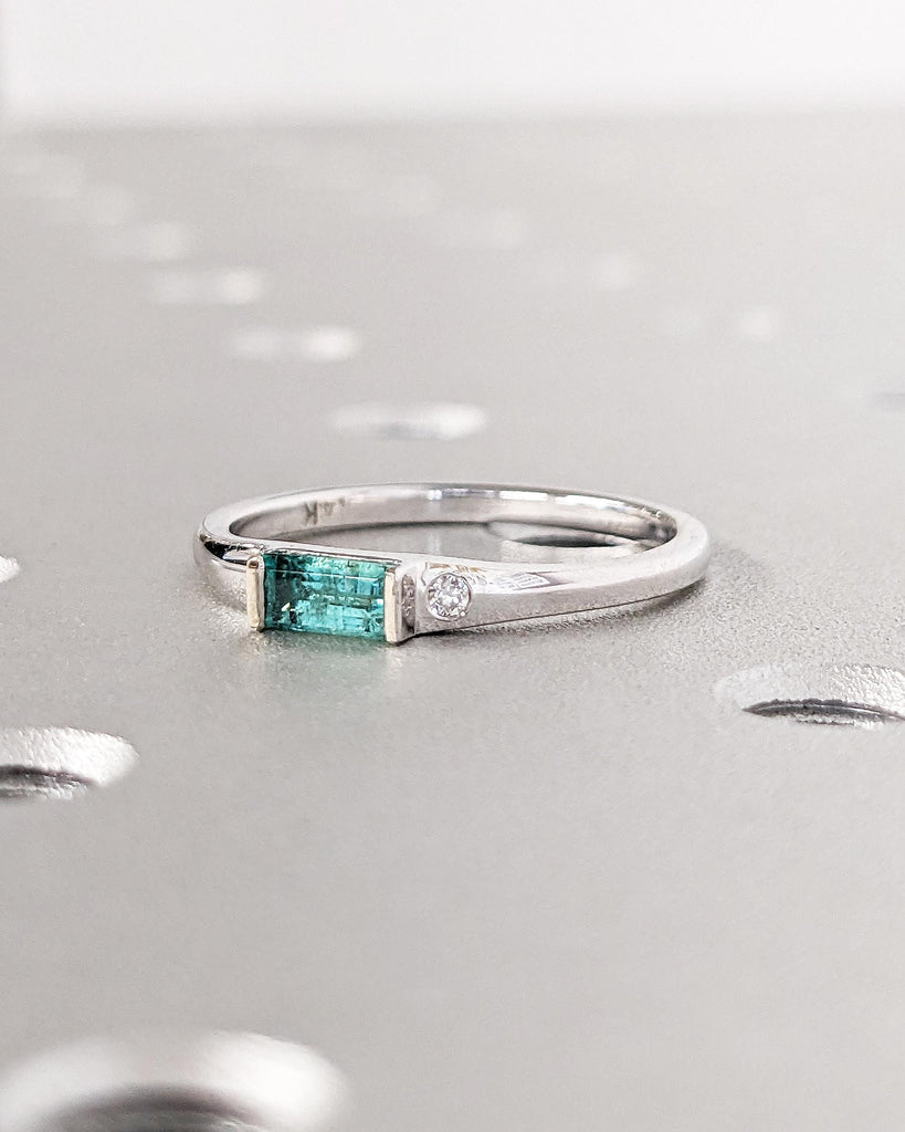 Emerald Ring - Baguette Emerald Ring - 14k White Gold Minimalist Emerald Ring - Stacking Emerald Ring Emerald Jewelry - May Birthstone Ring