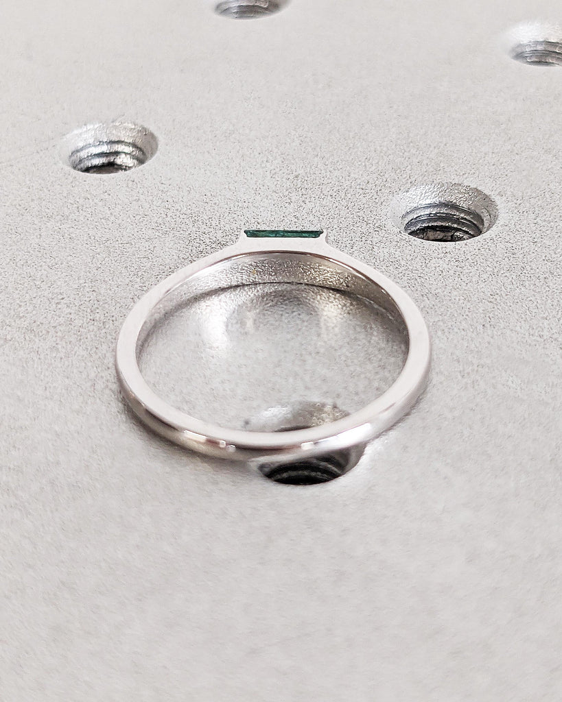 Emerald Ring - Baguette Emerald Ring - 14k White Gold Minimalist Emerald Ring - Stacking Emerald Ring Emerald Jewelry - May Birthstone Ring