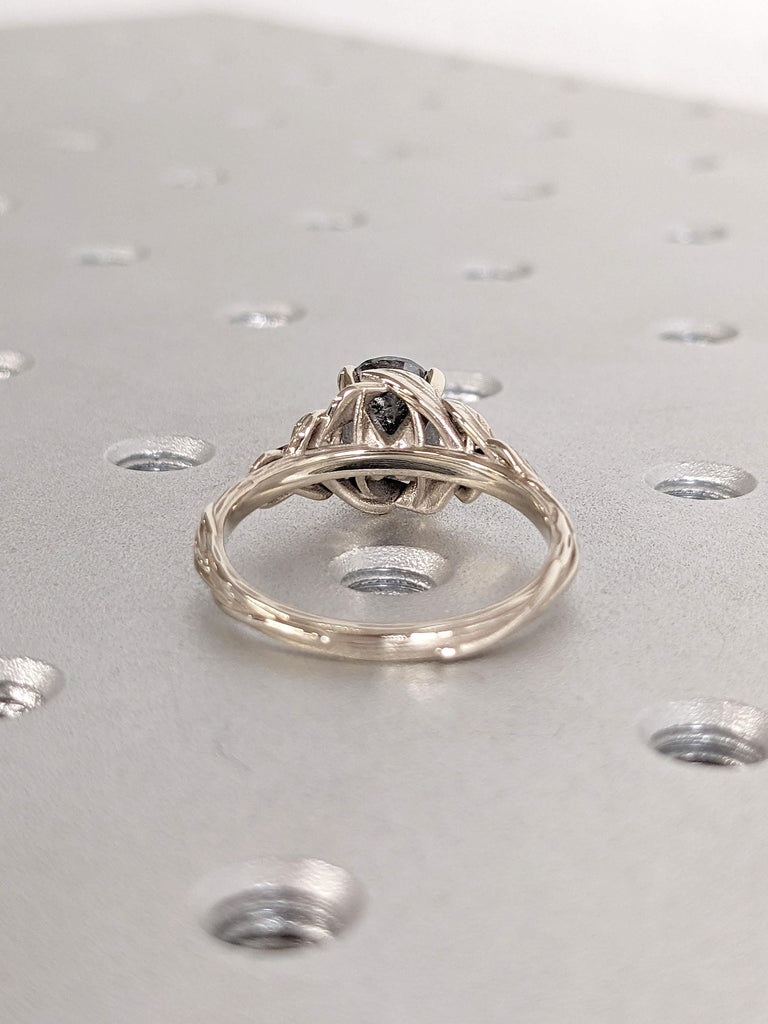Branch and Leaf Diamond Engagement Ring | Twig Promise Rings for Women | Black Promise Ring | Black Diamond | Vintage Black Engagement Ring