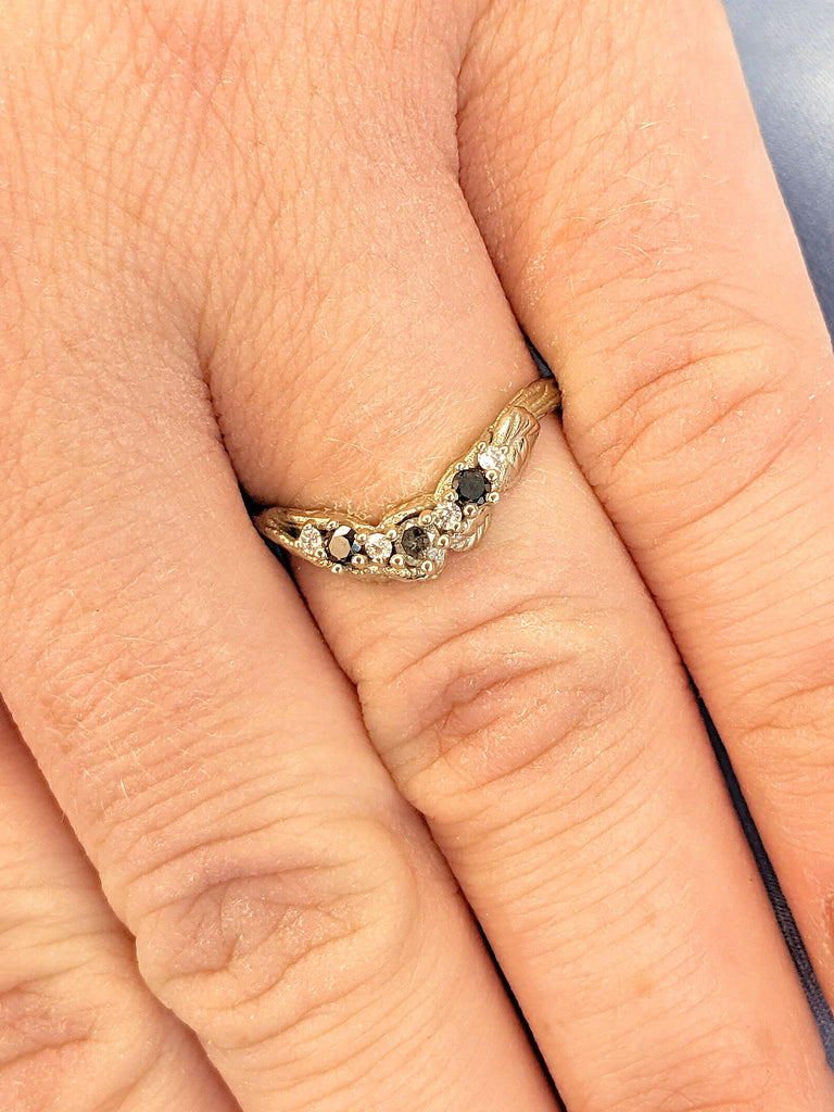 Art Deco Leaf Wedding Band | 14k Gold Natural Inspire Leaf Branch Ring | Custom Ring Anniversary Gift For Her | Black Onyx Diamond Cluster