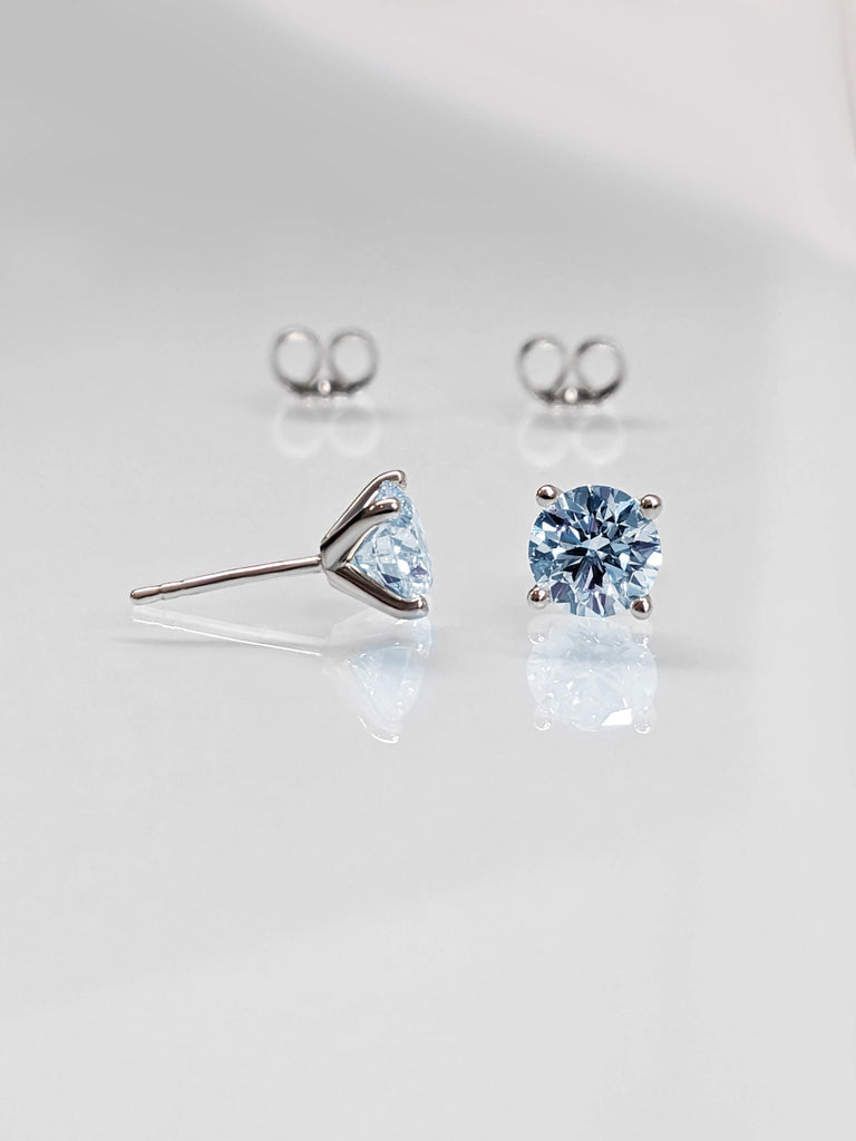 Round cut Light Blue Aquamarine Solitaire Earrings | Woman Bridal Jewelry | Trendy Fine Jewelry