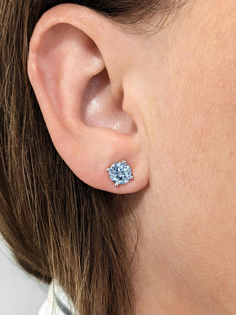 1 Carat Lab Aquamarine Minimalist Women Stud Earrings | Push Back Earrings | 14k Gold Earrings |  Round cut Stud Earrings Solitaire | Luxury Earrings Set for Women