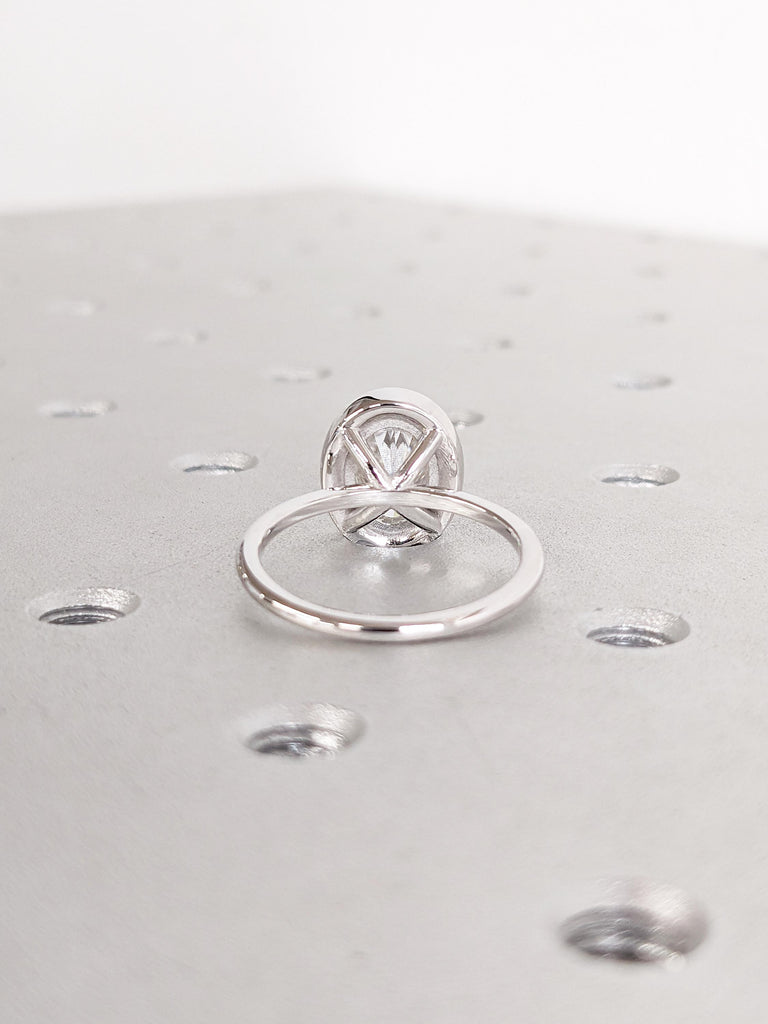 Dainty 14k Gold Ring | Bezel Set Moissanite Ring | Unique Solitaire Anniversary Ring | Round Moissanite Halo Ring | Wedding Anniversary Gift