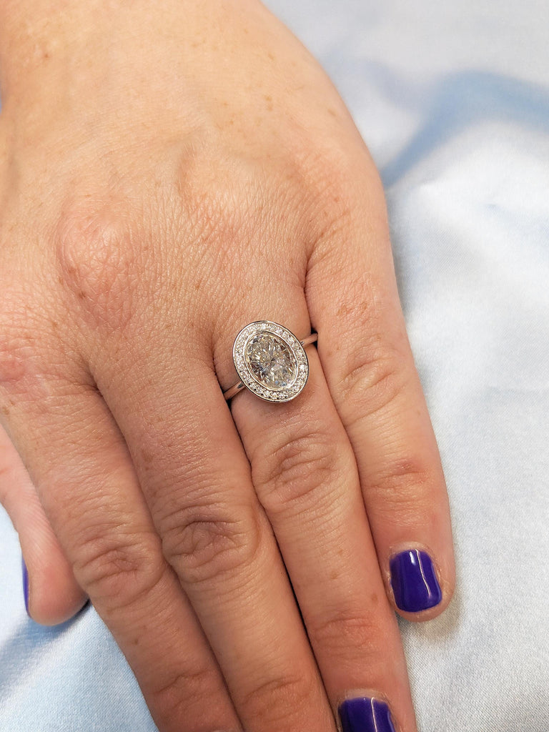 Dainty 14k Gold Ring | Bezel Set Moissanite Ring | Unique Solitaire Anniversary Ring | Round Moissanite Halo Ring | Wedding Anniversary Gift
