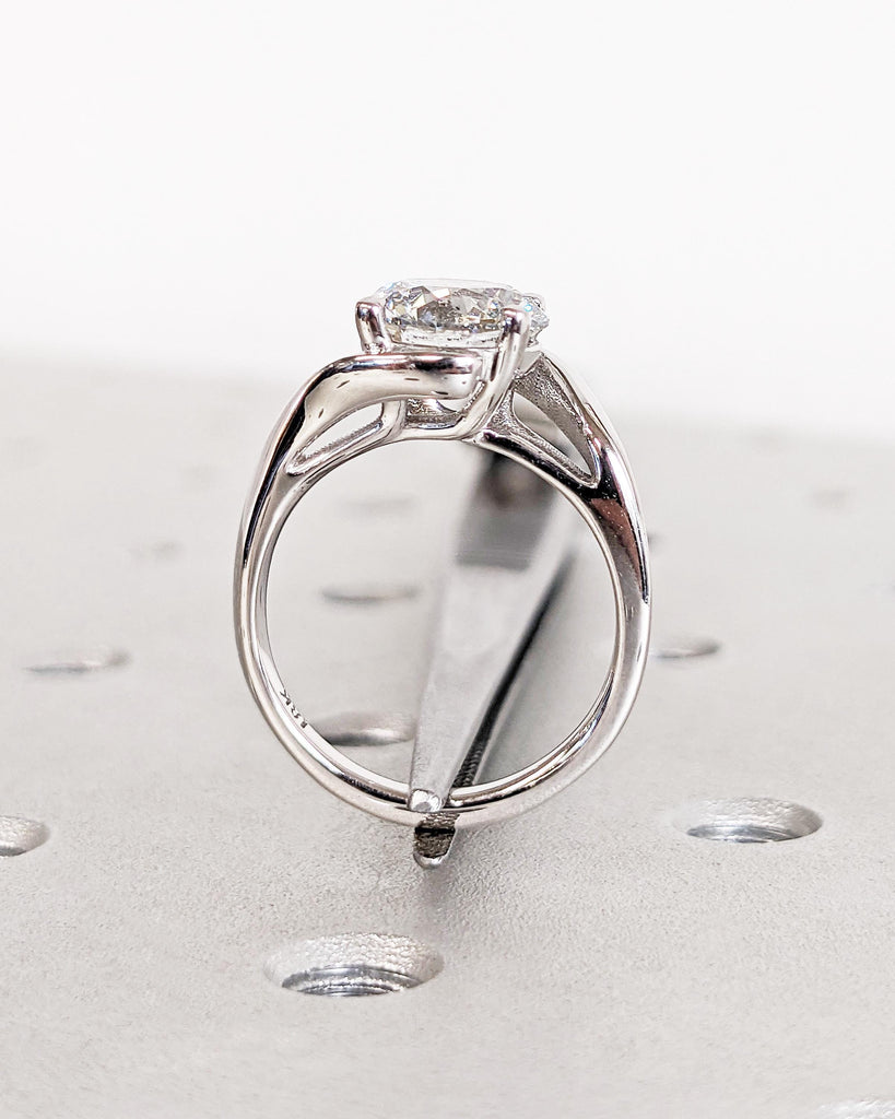 Vintage Moissanite Engagement Ring | White Gold Twist Ring Split Shank | Round Cut Moissanite Wedding Ring | Dainty Moissanite Ring For Her