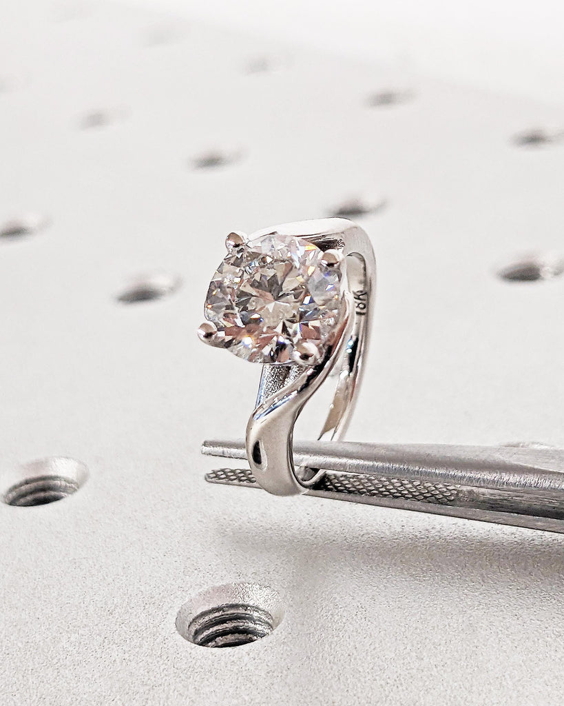Vintage Moissanite Engagement Ring | White Gold Twist Ring Split Shank | Round Cut Moissanite Wedding Ring | Dainty Moissanite Ring For Her