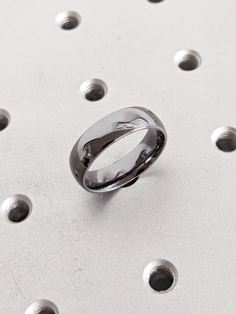 6mm Court Shape Gunmetal Gray Tantalum Mens Wedding Band | Hypoallergenic Alternative Metal Rings for Him | Simple Wedding Ring Comfort Fit