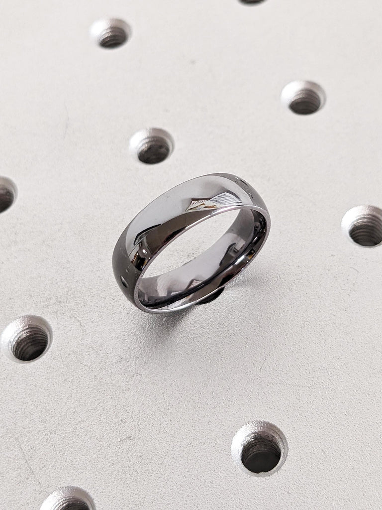 Unique Polished Finish Tantalum Ring | Dainty 6mm Comfort Fit Wedding Rings for Men | Dark Grey Mens Wedding Band | Dome Tantalum Mens Ring