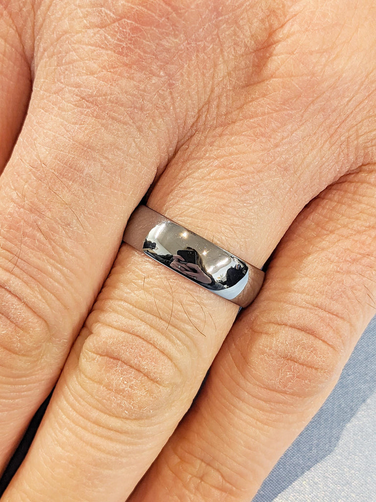 6mm Court Shape Gunmetal Gray Tantalum Mens Wedding Band | Hypoallergenic Alternative Metal Rings for Him | Simple Wedding Ring Comfort Fit