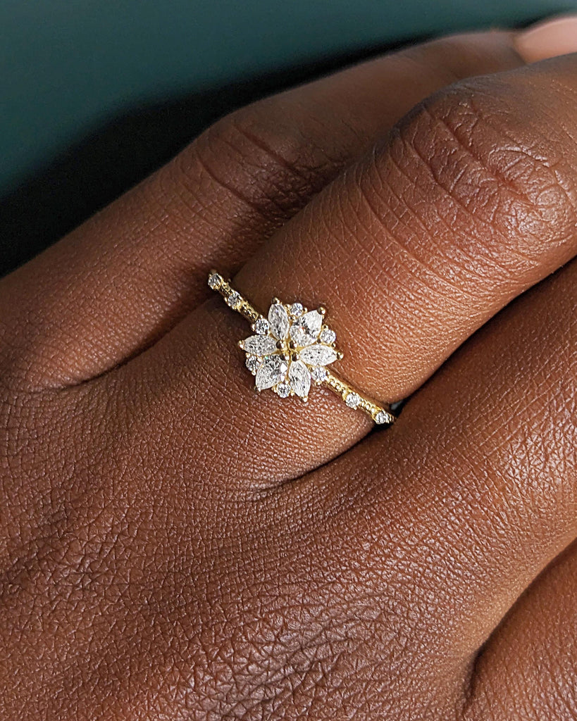 14K Gold Flower Lab Grown Diamond Engagement Ring / Lab Diamond Flower Cluster Ring / Daisy Flower Ring / Dainty Floral Promise Ring for Her