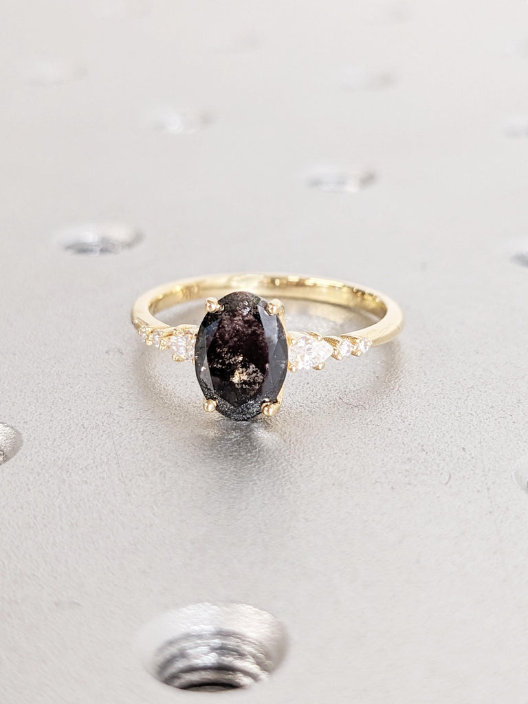 0.5-2.25ct Salt and Pepper Diamond Ring, Unique 18k Solid Gold Diamond Cluster Ring, Art Deco Promise Ring for Her, Birthday Gift for Wife