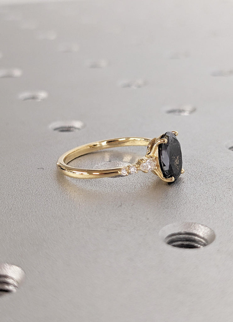 0.5-2.25ct Salt and Pepper Diamond Ring, Unique 18k Solid Gold Diamond Cluster Ring, Art Deco Promise Ring for Her, Birthday Gift for Wife