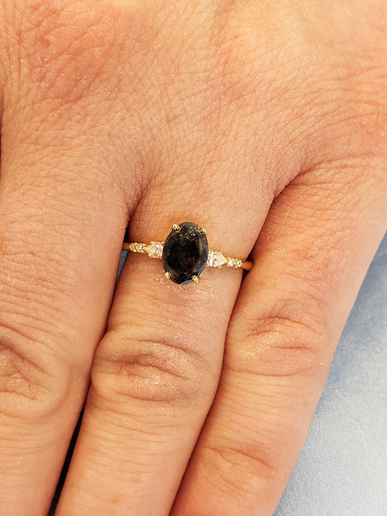 0.5-2.25ct Salt and Pepper Diamond Ring, Unique 18k Solid Gold Diamond Cluster Ring, Art Deco Promise Ring for Her, Birthday Gift for Wife