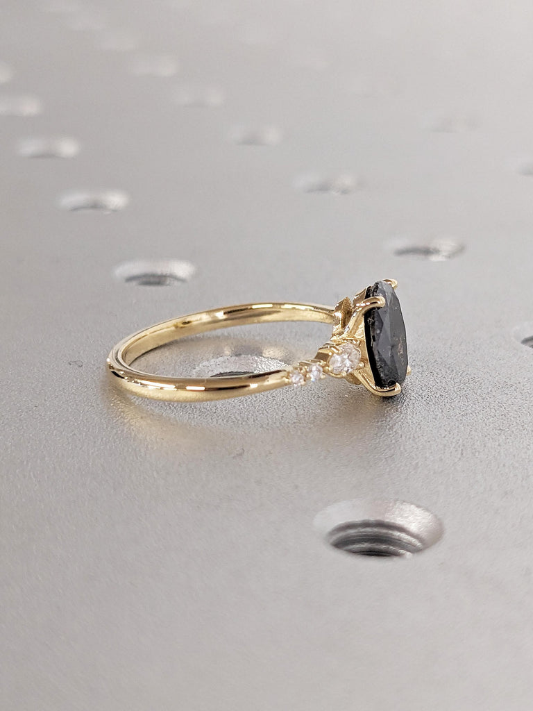 0.5-2.25ct Salt and Pepper Diamond Ring, Unique 18k Solid Gold Diamond Cluster Ring, Art Deco Promise Ring for Her, Birthday Gift for Wife