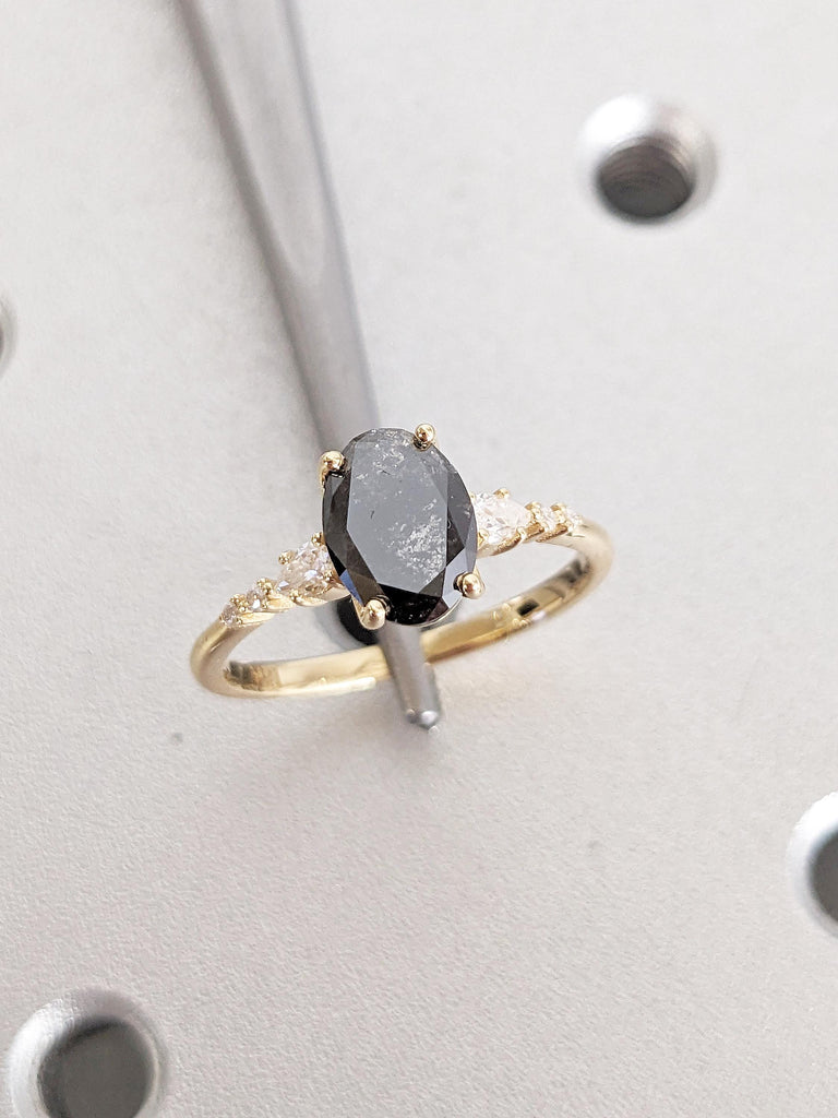 0.5-2.25ct Salt and Pepper Diamond Ring, Unique 18k Solid Gold Diamond Cluster Ring, Art Deco Promise Ring for Her, Birthday Gift for Wife