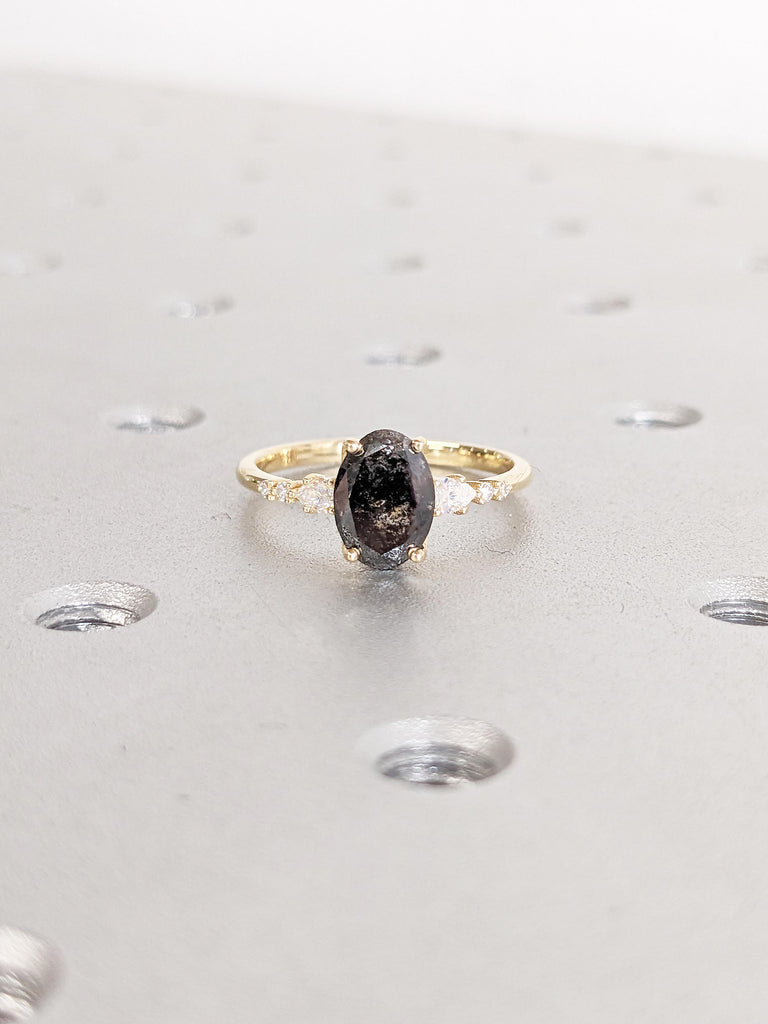 0.5-2.25ct Salt and Pepper Diamond Ring, Unique 18k Solid Gold Diamond Cluster Ring, Art Deco Promise Ring for Her, Birthday Gift for Wife