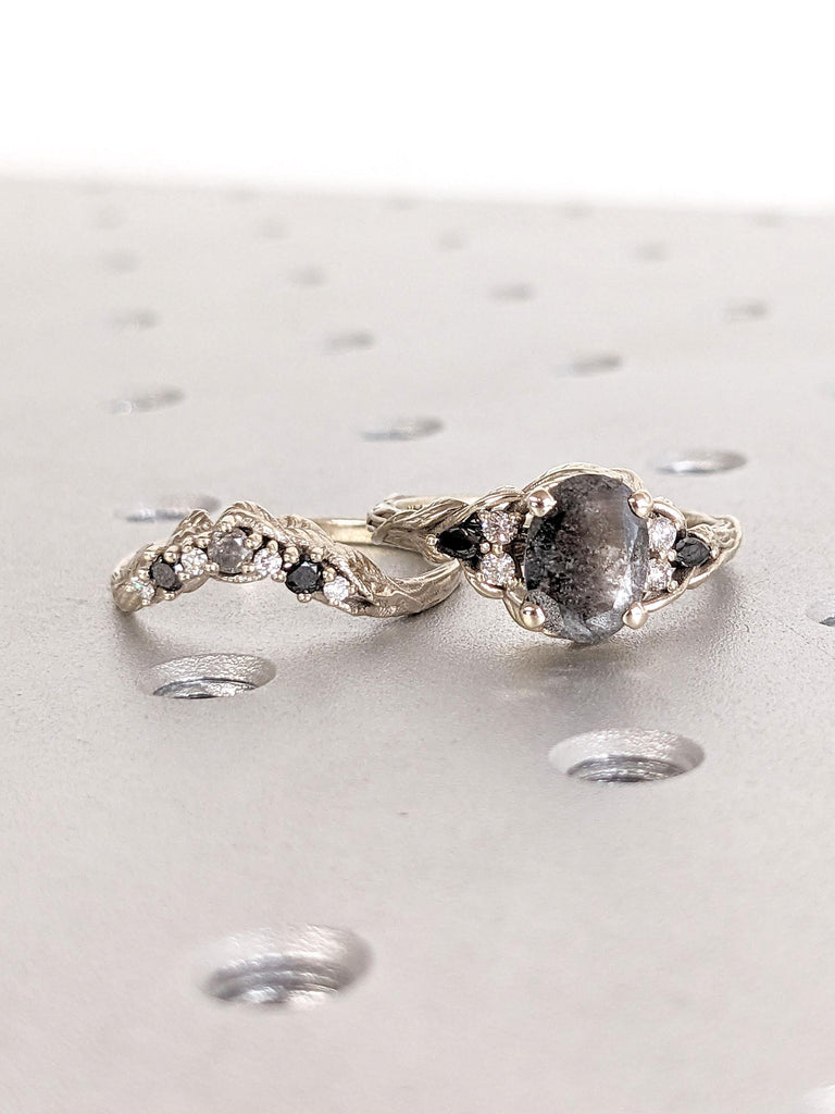 Unique Leaf Ring | Leaf Engagement Ring | Rustic Engagement | 14k 18k Gold Rings for Women | Natural Black Diamond Ring