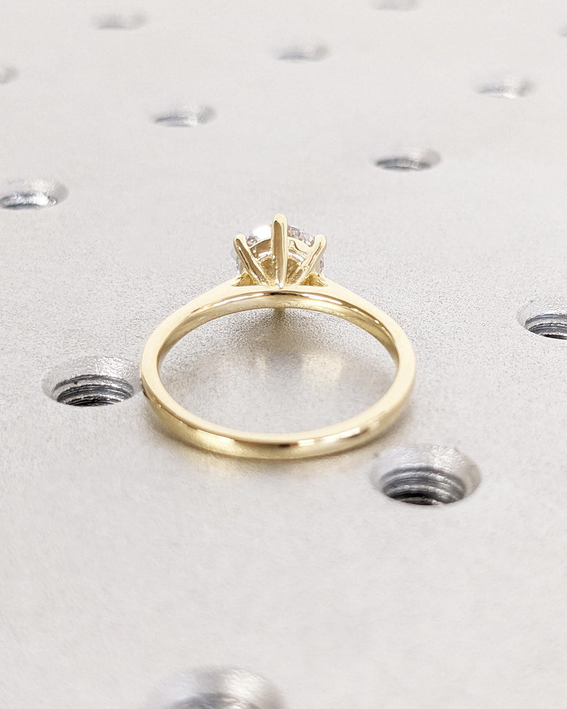 Round Cut Cathedral Engagement Ring, Moissanite Solitaire Engagement Ring, Dainty 14k Yellow Gold Promise Ring for Her, Bridal Gift for Wife