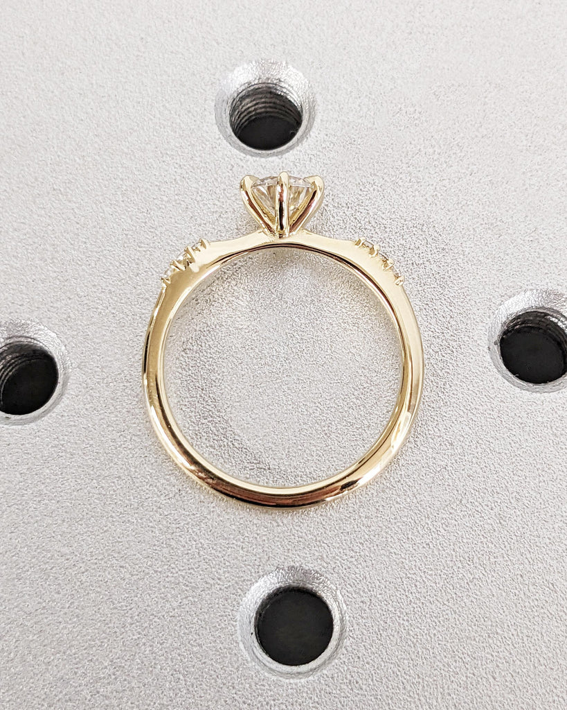 Round Moissanite 14K Yellow Gold Engagement Ring | Unique 6 Prong Diamond Cluster Promise Ring | Minimalist Engagement Ring | Wedding Rings