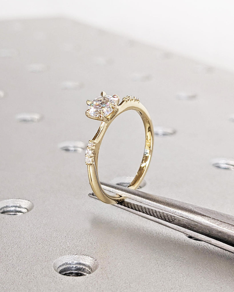 14k Yellow Gold Rings for Women | Diamond Engagement Ring | IGI Diamond Ring | Round cut Ring | Tapered Band Wedding Ring | Thin Gold Ring
