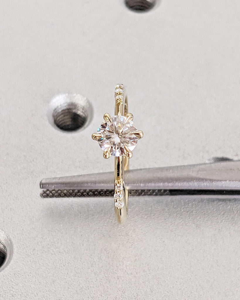 Eco Friendly Lab Created Diamond Round Engagement Ring | 14k 18k Gold Rings for Women | White Yellow Rose | 0.5ct, 1 Carat Round Diamond