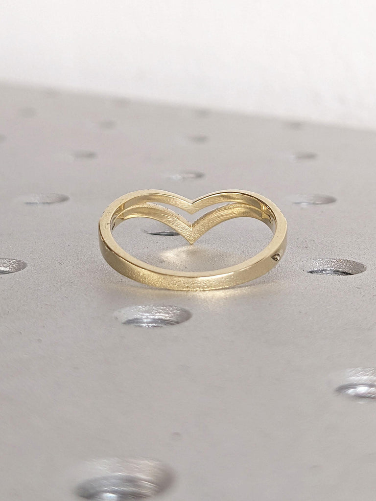 Vintage Moissanite Double Curved Wedding Band | Yellow Gold Moissanite Wedding Ring For Women Stacking Matching Promise Custom Ring Enhancer