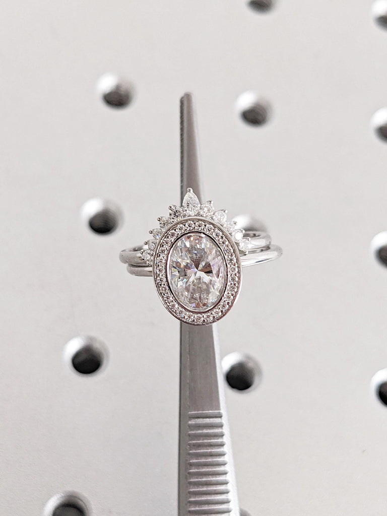 Oval Lab Created Diamond Ring, Dainty 14k White Gold Promise Ring for Her, Art Deco Wedding Rings for Women, Curved Crown Lab Diamond Ring