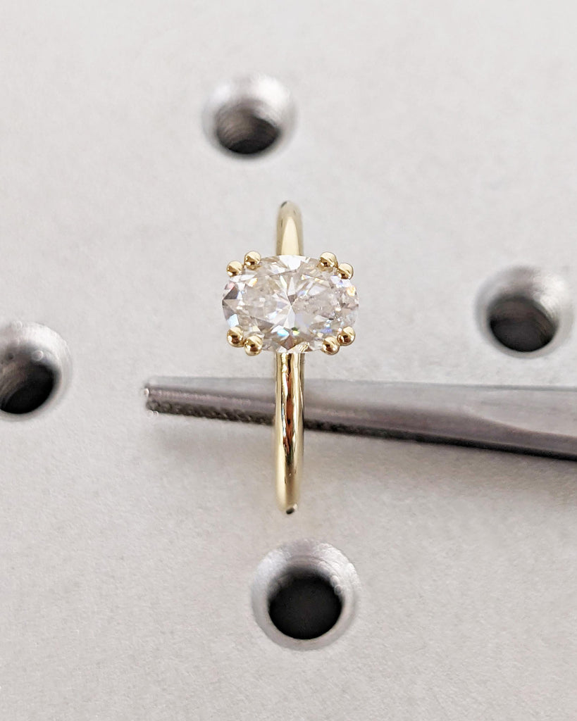 Oval Solitaire Engagement Ring, Colorless Moissanite Engagement Ring, Double Prong Oval Cut Ring, Solid Gold Ring, Wedding Ring for Her