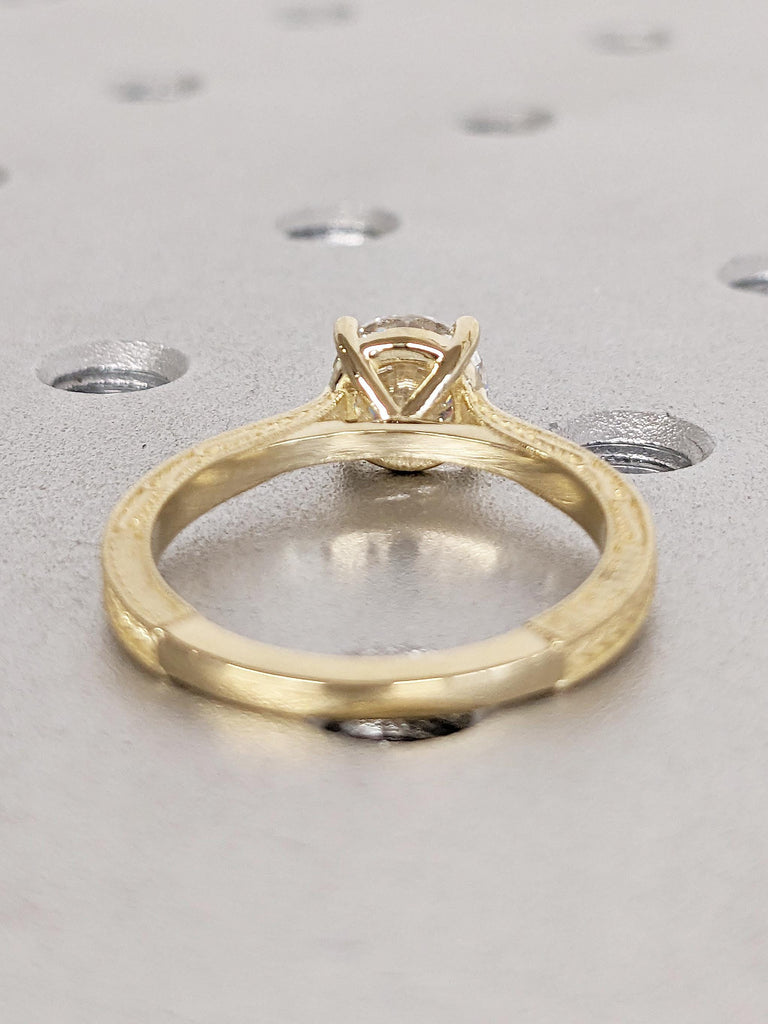 Round Cut Moissanite Ring | Unique Milgrain 14k Yellow Gold Wedding Ring | Filigree Moissanite Engagement Ring | Anniversary Rings for Women