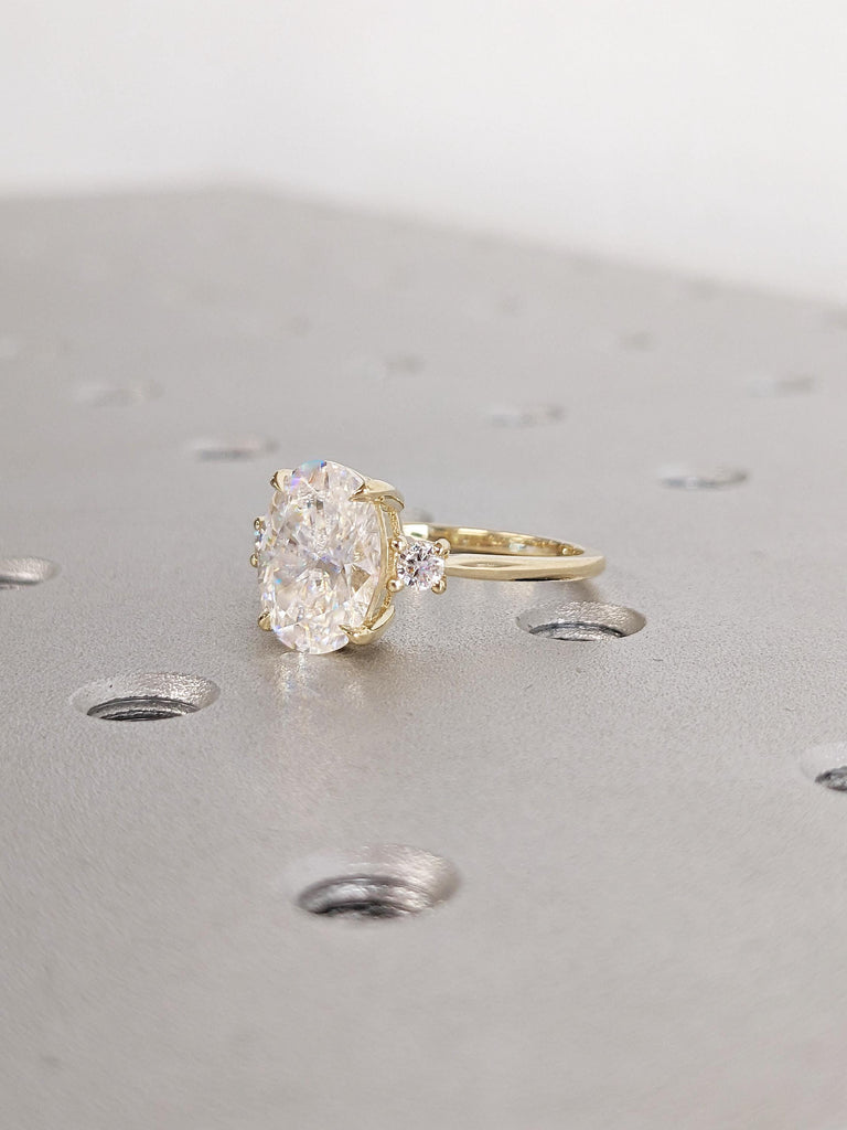 Oval Moissanite Engagement Ring, Vintage Solid Gold Promise Ring for Her, Art Deco Moissanite Ring, Unique Statement Ring, Anniversary Ring