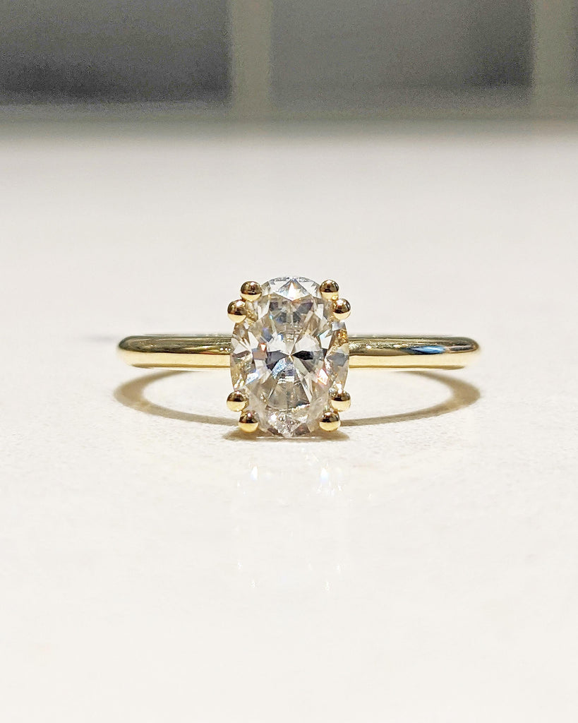 Oval Cut Moissanite Engagement Ring with double prongs, Double Prong Engagement Ring, 14K Solid Gold Ring, Solitaire Wedding Ring, Anniversary Ring for her