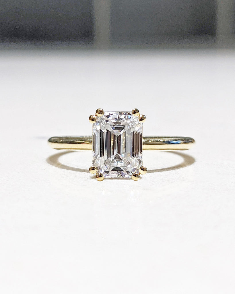 Emerald Cut Solitaire Engagement Ring, Lab Grown Diamond Engagement Ring, Double Prong Ring, Solid Gold Classic Emerald Cut Lab Diamond Ring
