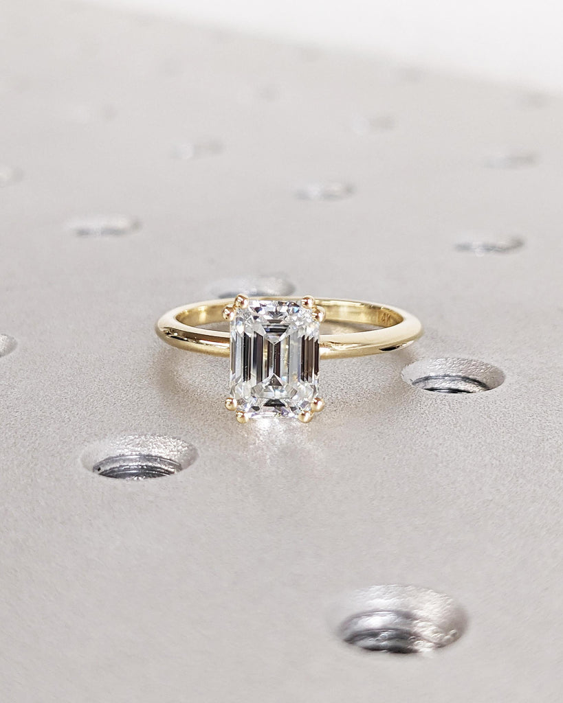 Emerald Cut Solitaire Engagement Ring, Lab Grown Diamond Engagement Ring, Double Prong Ring, Solid Gold Classic Emerald Cut Lab Diamond Ring