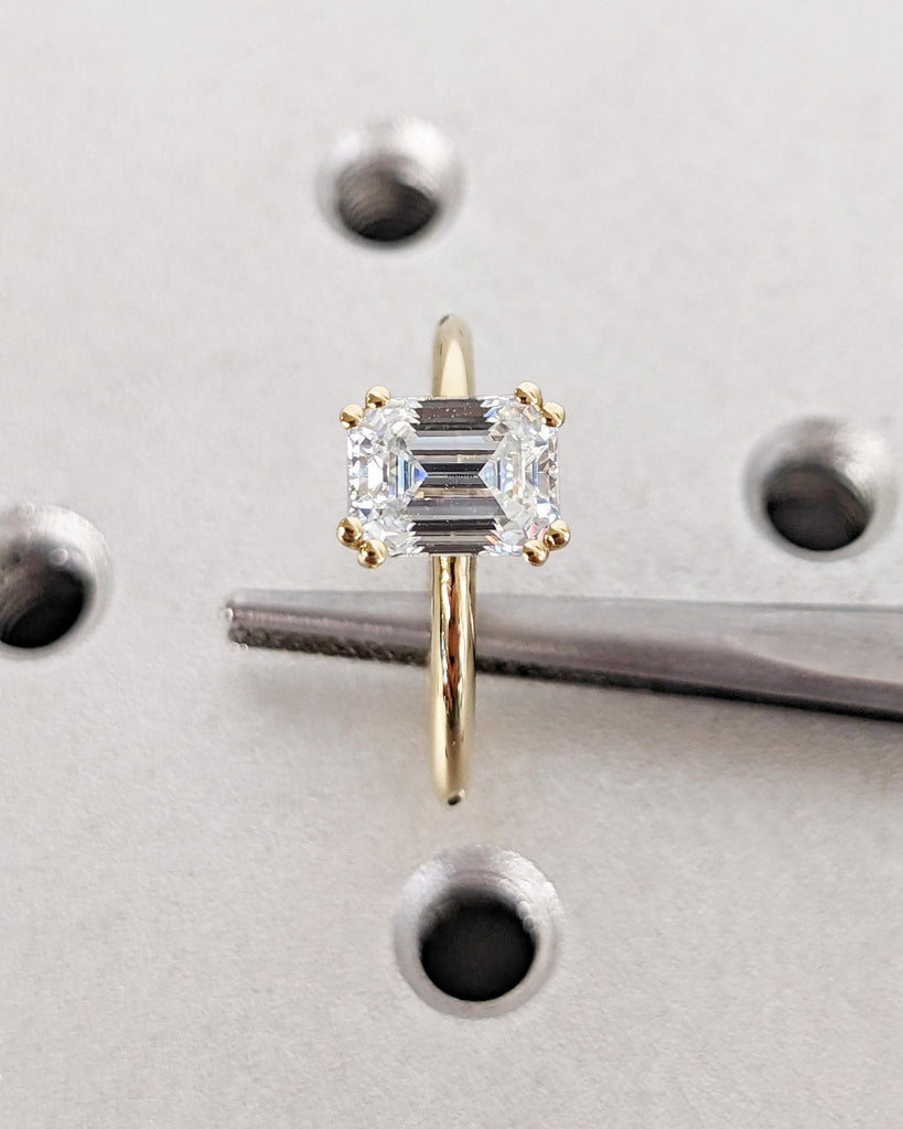 Emerald Cut Solitaire Engagement Ring, Lab Grown Diamond Engagement Ring, Double Prong Ring, Solid Gold Classic Emerald Cut Lab Diamond Ring