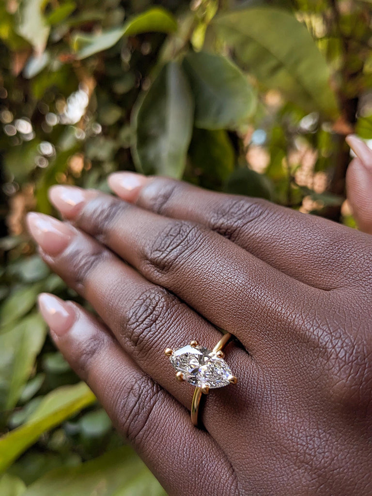 Certified Lab Created Diamond Solitaire Ring | Promise Anniversary Ring for Wife | 2ct Marquise cut Diamond | Solid Gold Engagement Ring