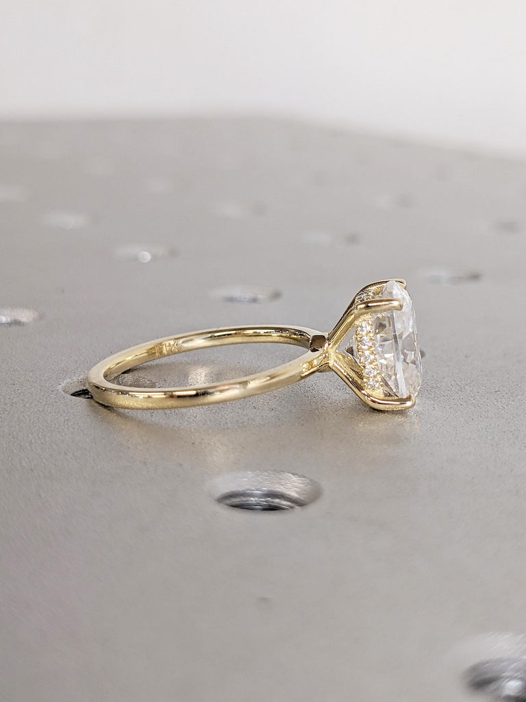 Solitaire Moissanite Ring | Elongated Cushion Cut Engagement Ring | 14k Gold Women Wedding Ring | Diamond Hidden Halo Ring | Statement Ring image #3