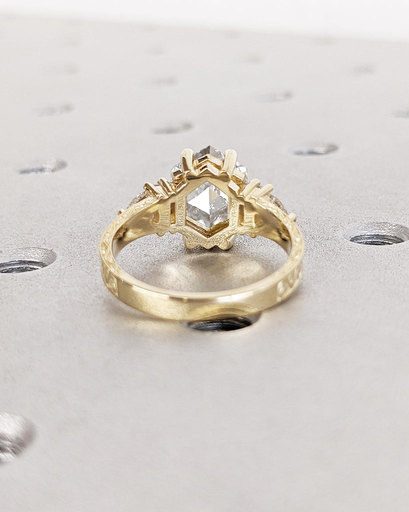 Hexagon Lab Grown Diamond Engagement Ring, 14k Solid Gold Ring, Lab Diamond Ring, Gold Promise Ring, Statement Rings for Women, Gift for Her
