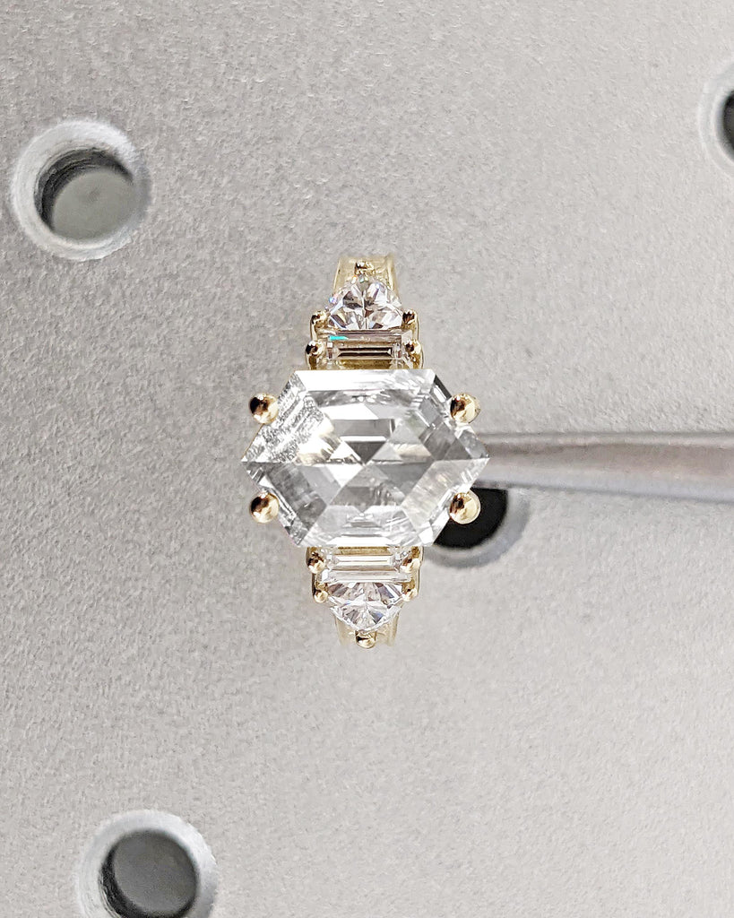 Hexagon Lab Grown Diamond Engagement Ring, 14k Solid Gold Ring, Lab Diamond Ring, Gold Promise Ring, Statement Rings for Women, Gift for Her