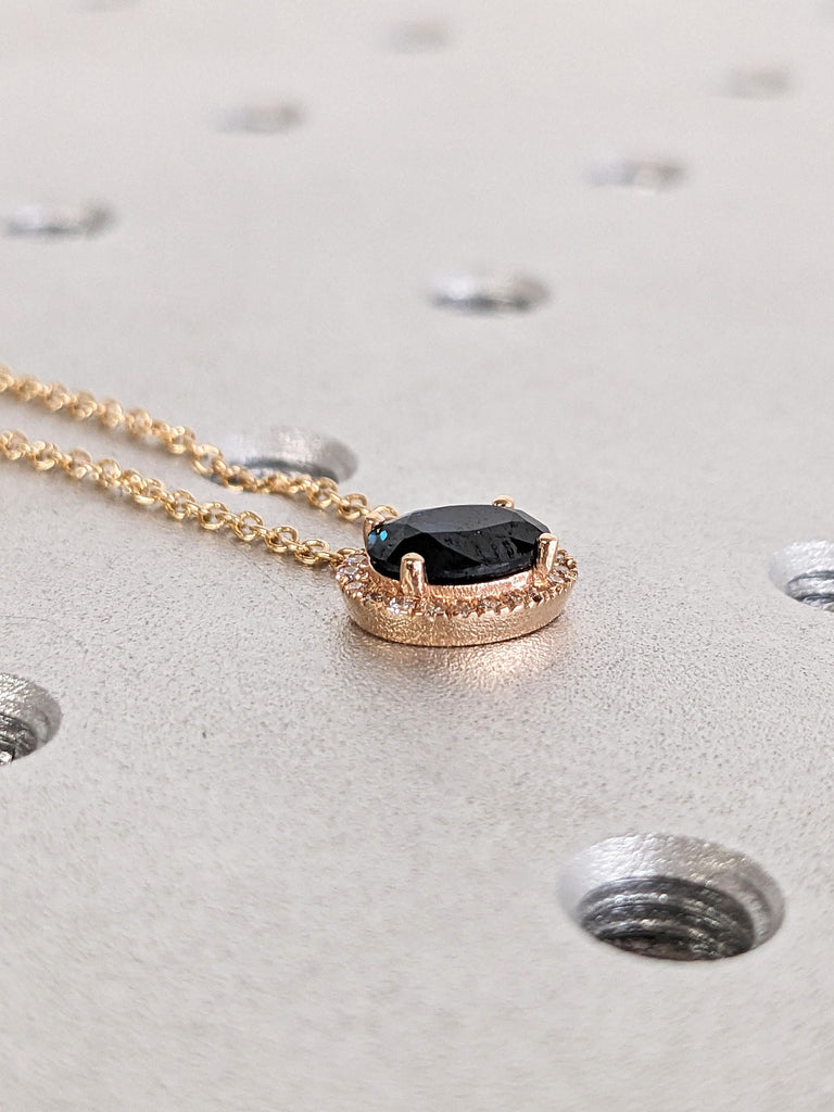 14k 18k Rose Gold Necklace | Everyday Wear Necklace | Sapphire and Diamond Necklace | Solitaire Necklace | Halo Pendant