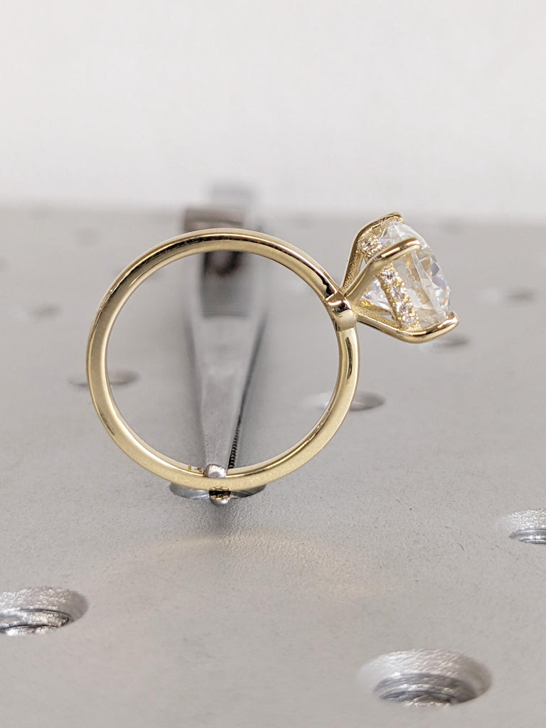 2.5ct Lab Grown Diamond Engagement Ring, Vintage 14k Gold Hidden Halo Diamond Ring, Elongated Cushion Cut Ring, Solitaire Women Wedding Ring