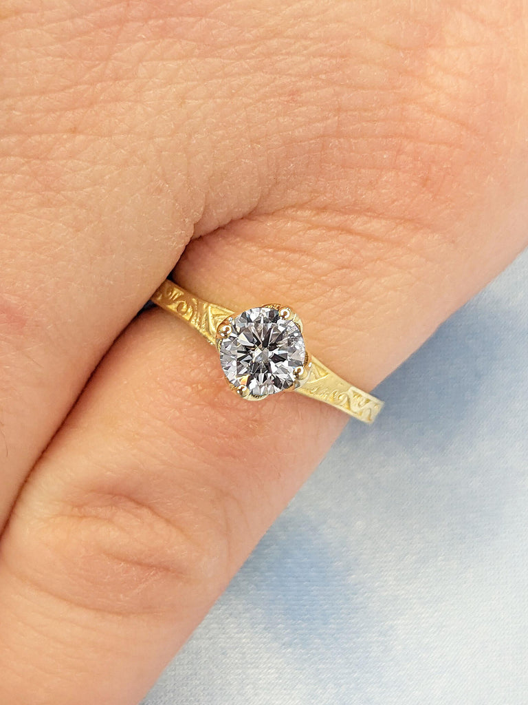 0.5ct Nature Inspired CVD Diamond Promise Anniversary Ring for Wife | Solid Gold Engagement Ring | Handmade Ring | Vintage Filigree Wedding Ring