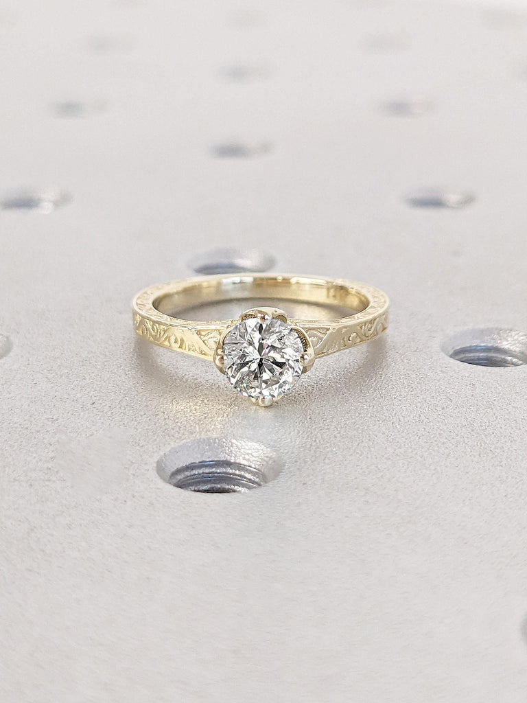 Art Deco Moissanite Solitaire Engagement Ring | 14k Gold Rings for Women | Vintage Filigree Promise Ring | Handmade Ring