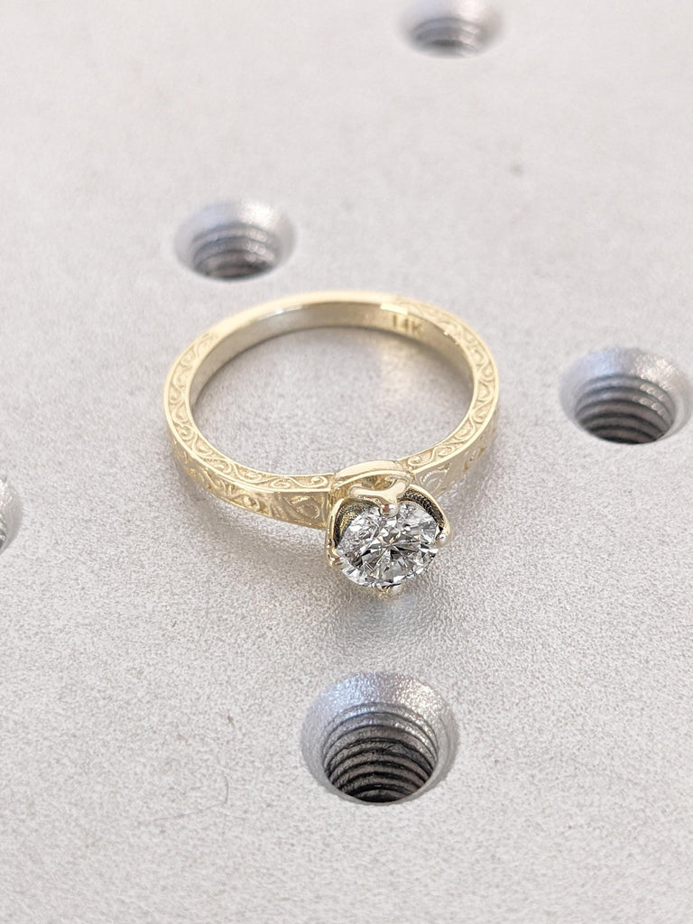 Unique Lotus Flower Basket Ring | 1-2CT Moissanite Solitaire Engagement Ring | Nature Inspired Ring | Promise Anniversary Ring Gift for Wife