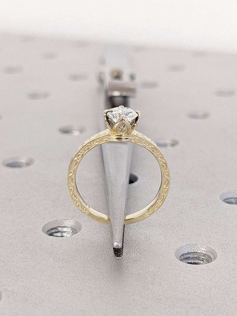 Unique Lotus Flower Basket Ring | 1-2CT Moissanite Solitaire Engagement Ring | Nature Inspired Ring | Promise Anniversary Ring Gift for Wife