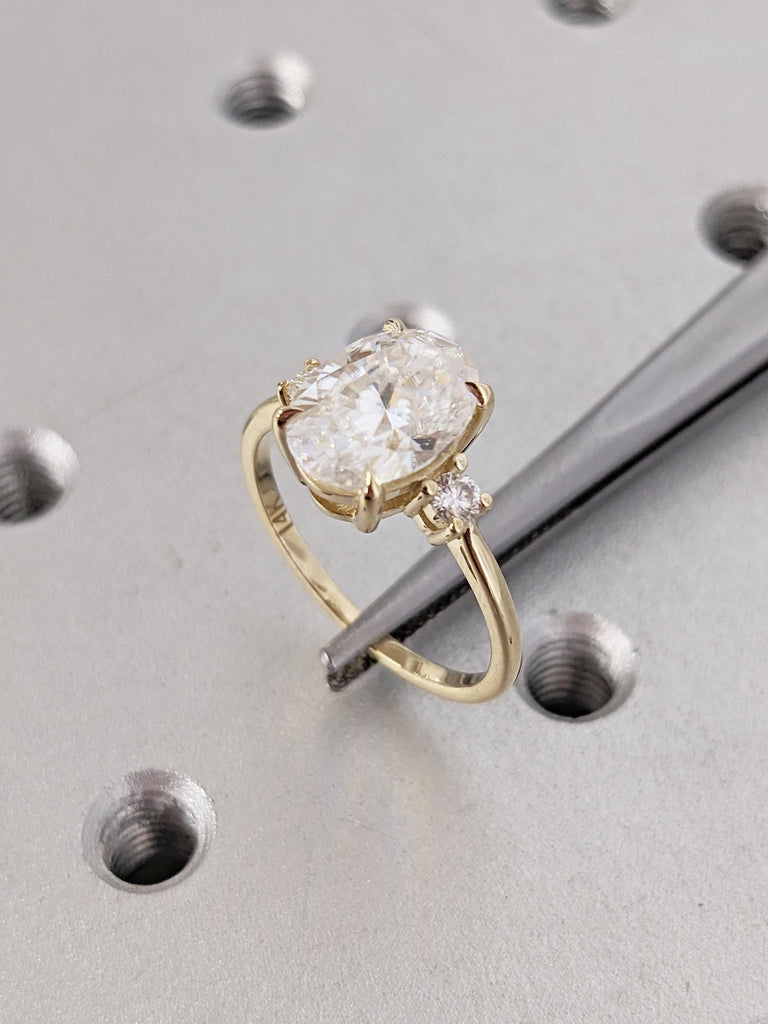 Oval Moissanite Engagement Ring, Vintage Solid Gold Promise Ring for Her, Art Deco Moissanite Ring, Unique Statement Ring, Anniversary Ring